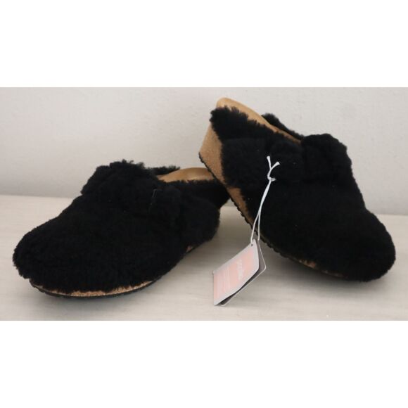 Papillio Birkenstock EUR 39 US 8 Black Shearling Fanny Teddy Heeled Sandals - Picture 1 of 14